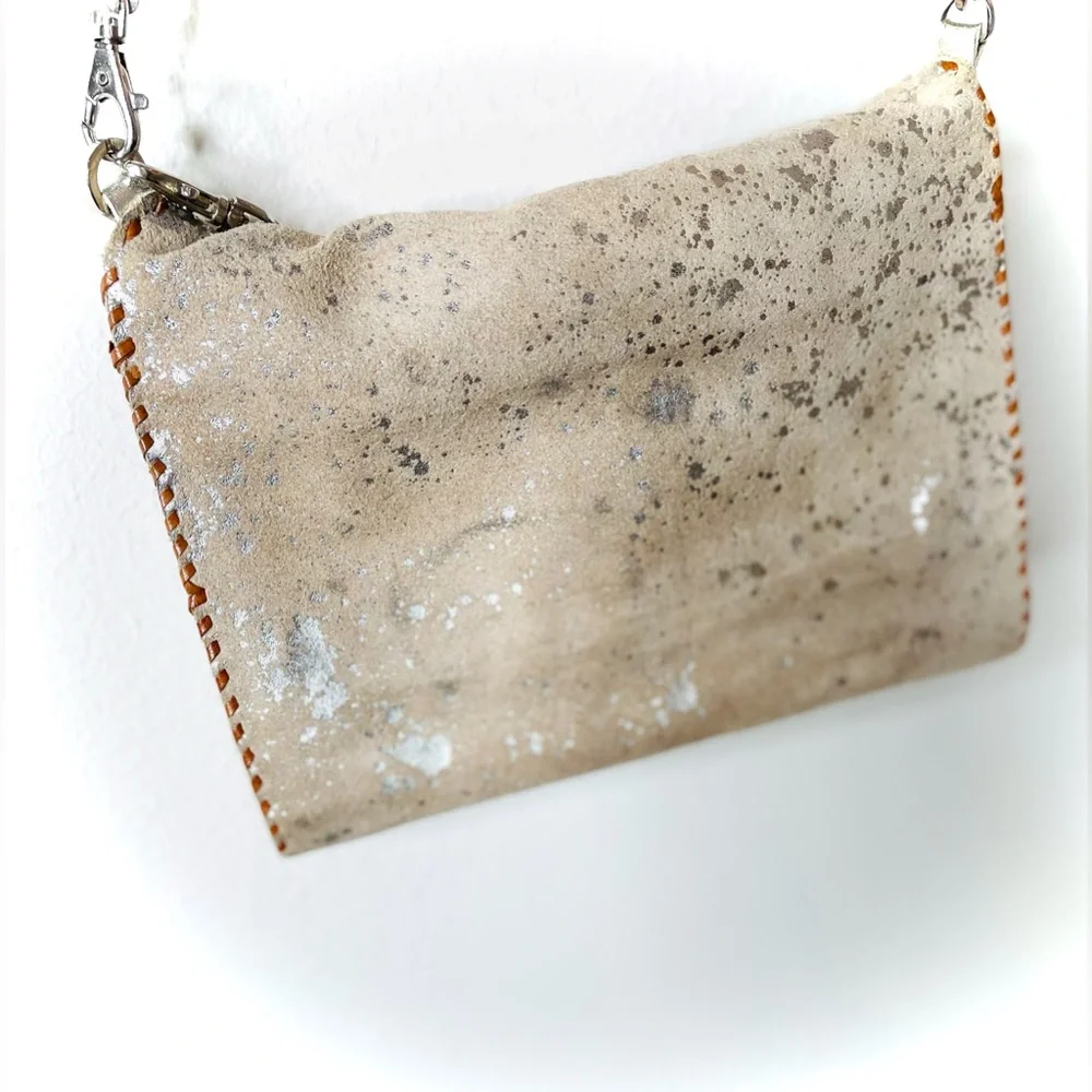 Studio Caleidoscope Grace Silver Cowhide Genuine Leather‎ Crossbody Bag